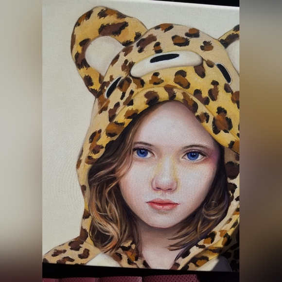 MELISSA HASLAM "Leopard Bear" original oil + acrylic 12" x 12" canvas painting  - Picture 4 of 8